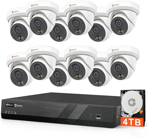 Vista 10 de Anpviz Sistema de cámara de seguridad PoE de 16 canales, 8 cámaras de torreta IP con cable de 5 MP para exteriores, visión nocturna, micrófono