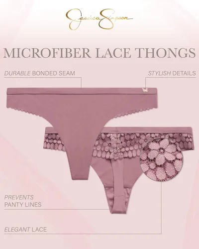Vista 2 de Jessica Simpson Ropa interior para mujer paquete de 3 bragas de encaje de microfibra S-XL