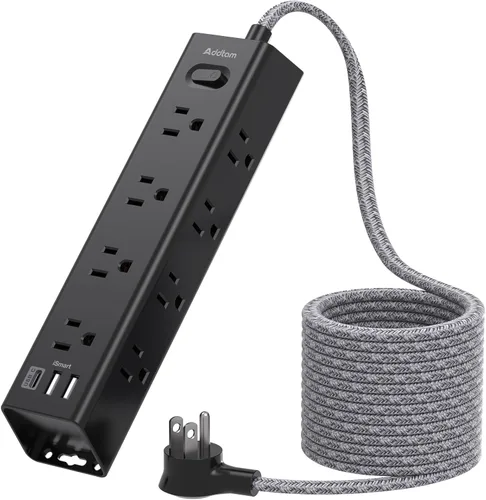 Vista 9 de Regleta protectora de sobretensiones – Cable de extensión de 10 pies, regleta de alimentación con 12 salidas de CA amplias 3 USB, enchufe plano