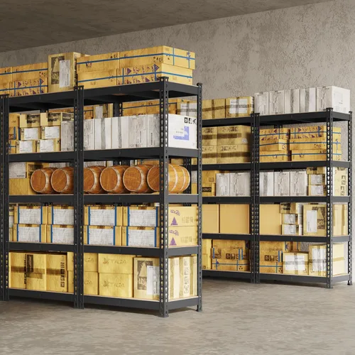 Vista 4 de Yaheetech Estantes de almacenamiento, estantería de metal ajustable resistente de 5 niveles, estante industrial para garaje, almacén, despensa, Negro
