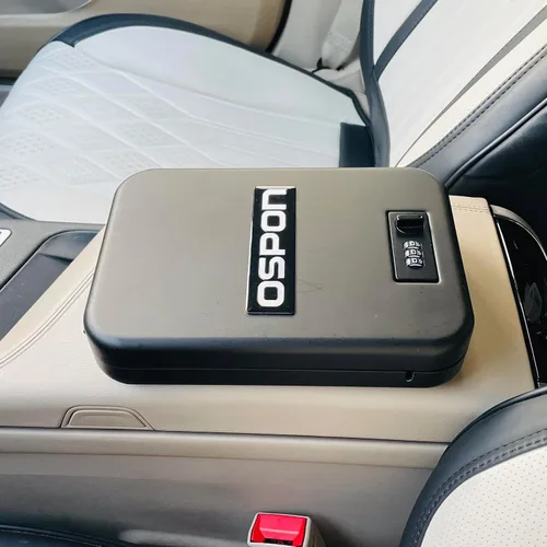 Vista 5 de Caja de seguridad portátil para armas con cerradura de combinación, pequeña caja fuerte oculta para pistola para mesita de noche de coche, caja