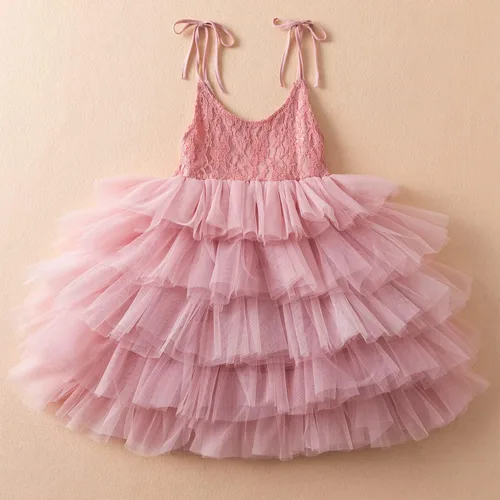 Vista 3 de Vestido de princesa sin mangas con tirantes y flores para niñas
