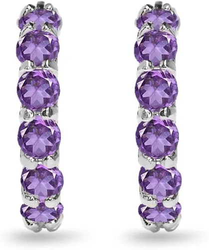 Vista 5 de Sterling Silver Genuine, Simulated or Created Gemstone Small Round 18mm Huggie Hoop Earrings for Women