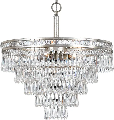 Vista 2 de Mercer - Candelabro convertible de cristal plateado con 7 luces, corte a mano, lámpara de techo - Candelabros para pasillo, sala de estar