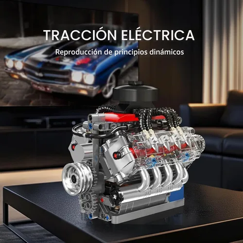 Vista 2 de Mould King 10171 Kit de modelo de motor V8 que funciona, motor de coche de 8 cilindros con motor, bloques de construcción coleccionables