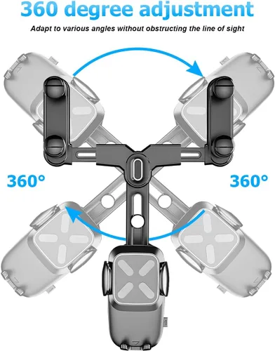 Vista 3 de BESULEN Soporte para teléfono para espejo retrovisor de automóvil, giratorio de 360° y retráctil con clip de retrovisor automático, soporte