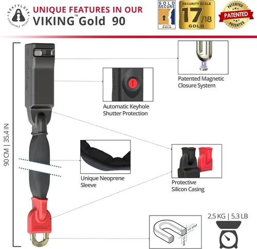 Vista 6 de Seatylock Viking - Cerradura de cadena para bicicleta con llave, magnética, patentada, clasificada segura, segura, antirrobo, cerradura inteligente