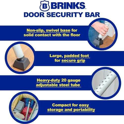 Vista 2 de BRINKS Barra de seguridad para puerta – Barra de seguridad de puerta ajustable para viajes, escuela, dormitorio y hogar – Jammer puerta para puertas