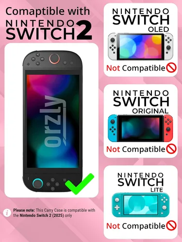 Vista 2 de Orzly Case Compatible with Nintendo Switch 2 Protective Travel Carry Case with Screen Padding, Game Card & microSD Slots, Zipped & Open Pockets for