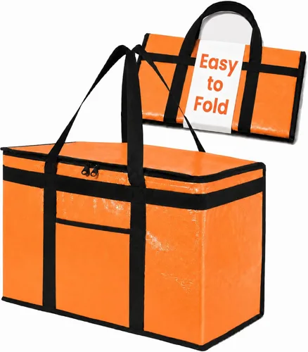 Vista 37 de Bolsa térmica XXL aislada y calentador de alimentos para entrega y compras de comestibles con parte superior con cremallera, color negro