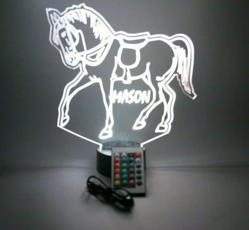 Vista 3 de MIRROR MANIA Lámpara LED de luz LED con nombre personalizado, luz nocturna grabada para caballos corriendo, jinete, semental, lámpara de mesa – It's