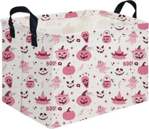 Vista 17 de Cesta rectangular de Halloween para gatos, cestas vacías de Halloween, cesta de truco o trato para niños y niñas, cestas de estantería, papelera