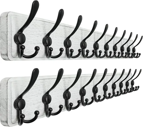 Vista 10 de Dseap Perchero de Pared Montado - 5 Ganchos Triangulares, Resistente, Perchero de Pared de Madera para Abriggos, Sombreros, Chaquetas, Ropa, Negro