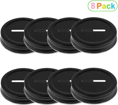 Vista 2 de Mason Jar - Tapa para conserva, 8 piezas de acero inoxidable, ranura para monedas, insertos de tapa normal de boca regular, tarros Mason para Negro