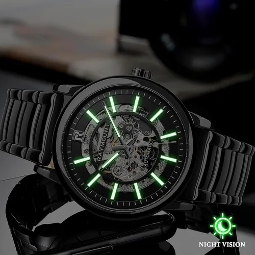 Vista 6 de FORSINING Men's Automatic Watch with Mechanical Movement, Skeleton Dial and Stainless Steel Band