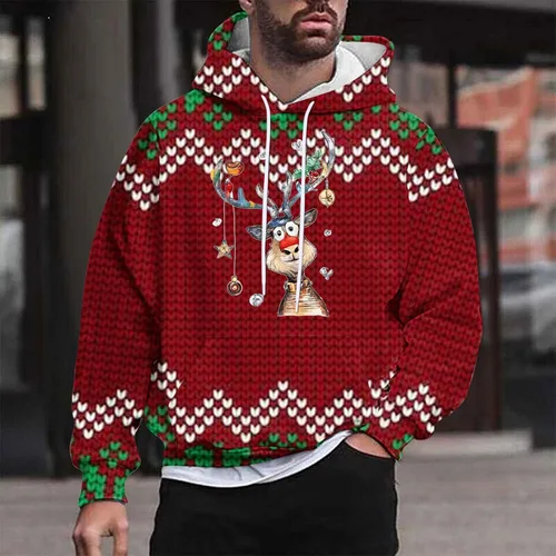 Vista 2 de Muscularfit Sudadera fea de Navidad para hombre, con estampado divertido, sudadera con capucha de manga larga con cordón
