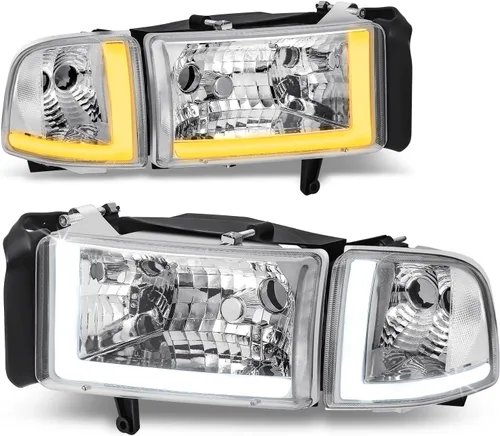 Vista 11 de Auto Dynasty Conjunto de Faros LED DRL Compatible con Dodge Ram 1500 2500 3500 de 1994-2002, 4 Piezas Faros Halógenos de Repuesto con Doble Luz