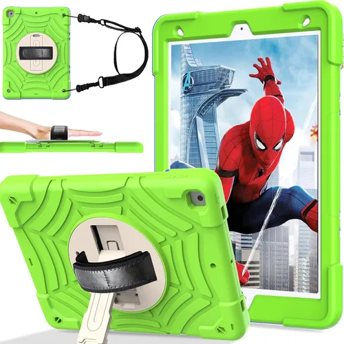Vista 9 de BMOUO Funda para iPad de 9ª/8ª/7ª generación -10.2 pulgadas 2021/2020/2019 con protector de pantalla, soporte giratorio de 360º correa de mano