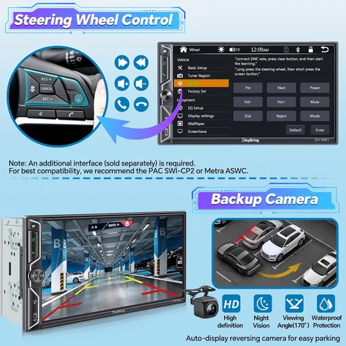 Vista 5 de Estéreo de Coche QLED de Doble Din con Apple CarPlay Inalámbrico y Android Auto, Audio de 4.2 Canales con 2 Salidas de Subwoofer, Cámara
