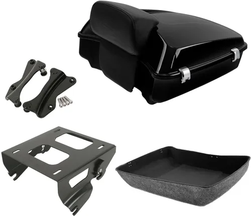 Vista 15 de TCT-MOTORPARTS Paquete de viaje picado, maletero, almohadilla de respaldo, estante de montaje individual negro para modelos Harley Touring Road King