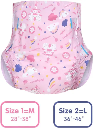 Vista 2 de Landofgenie Pañales para adultos, ropa interior con estampado rosa para incontinencia, pañales grandes con pestañas, 10 piezas