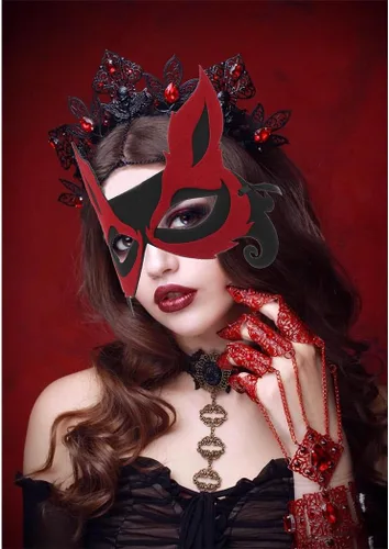 Vista 2 de Máscara de media cara de zorro sexy para adultos y niños, máscara de Halloween, anfitrión, banquete, fiesta, máscara facial para fiesta de máscaras