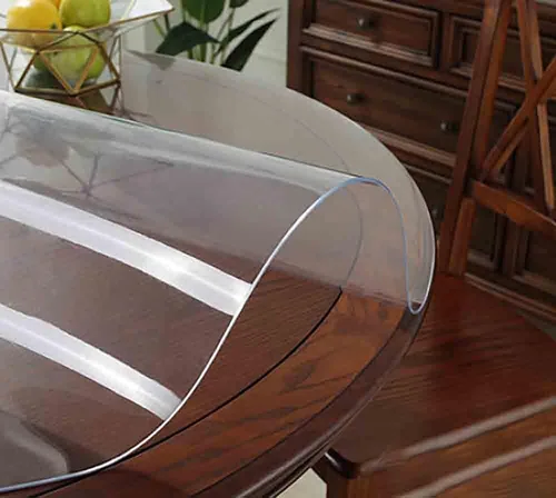 Vista 3 de Protector redondo de plástico transparente para mesa de muebles, cubierta circular de vinilo, impermeable, PVC, resistente al agua, al calor