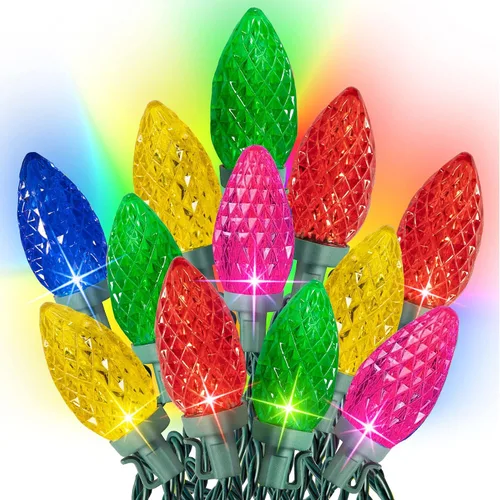 Vista 11 de Dazzle Bright Luces de Navidad C9 para exteriores, 50 LED 33 pies Cable Verde Impermeable Luces de Cadena, luces de hadas para interiores