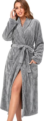 Vista 26 de RONGTAI - Bata de baño de felpa para mujer, batas largas y cálidas de felpa para damas, bata de noche de felpa, ropa para dormir Negro