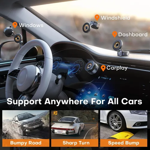 Vista 5 de Soporte de teléfono para automóvil, soporte magnético ajustable de 360° para automóvil, soporte de teléfono plegable con ventosa, soporte