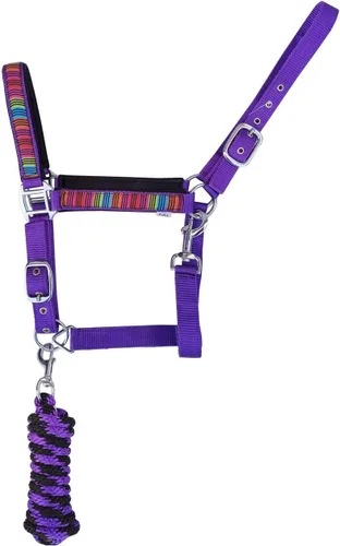 Vista 2 de Caballo Nylon Serape Neopreno Comfort Ajustable Halter w/Lead 606193BK