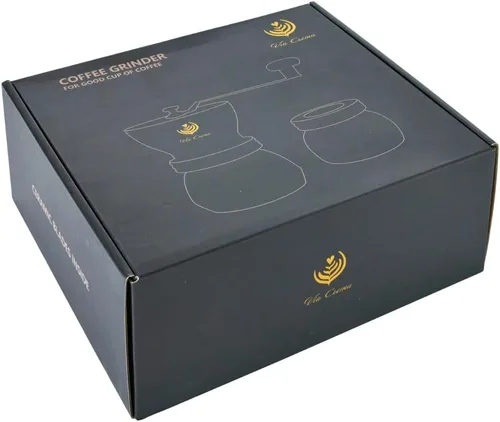 Vista 5 de VIA CREMA Molinillo de café manual con rebabas de cerámica y recipiente de vidrio para granos de espresso