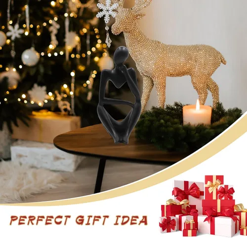 Vista 5 de Estatuas y esculturas de pensador Dnoifne, ornamentos de estatua de pensador de resina en negro, esculturas de estilo abstracto, regalos