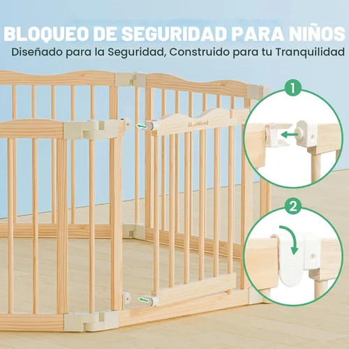 Vista 4 de Corralito de madera plegable, natural, 55 x 55 x 24 pulgadas