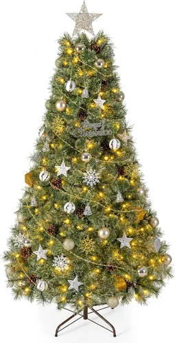 Vista 10 de Goplus Árbol de Navidad de abeto artificial preiluminado de 4.5 pies con Rosa