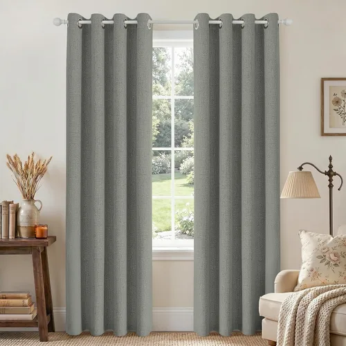 Vista 30 de Joydeco Cortinas negras 100% opacas para dormitorio, oscurecimiento de habitación, aislamiento térmico, cortinas cortas texturizadas con ojales