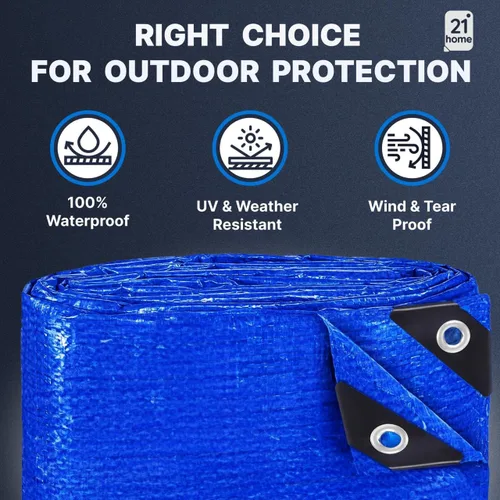 Vista 2 de Lona de polietileno azul resistente de 8 x 10 pies, resistente a los rayos UV, impermeable, resistente a la intemperie, lona multiusos