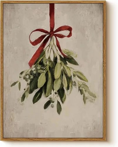 Vista 12 de Arte de pared con trineo, árbol navideño y cajas de regalo, 12 x 16 pulgadas, lienzo enmarcado de Navidad, cuadro rústico festivo, obra de arte
