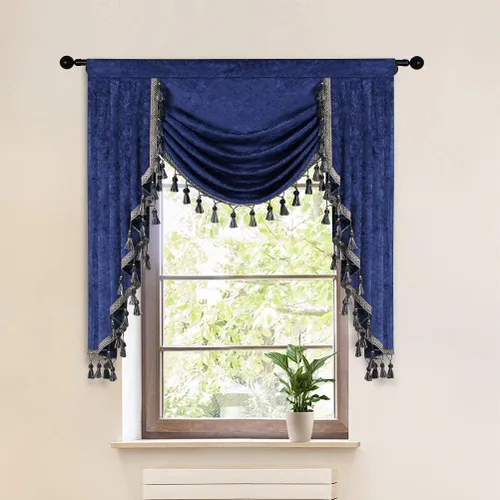 Vista 10 de ELKCA Cenefa de cortina de felpilla beige para ventana de sala de estar, cenefa de cascada para dormitorio, bolsillo para barra