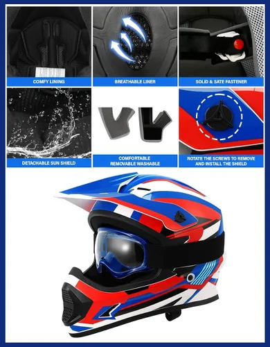 Vista 88 de SLMOTO - Casco DOT para niños y jóvenes, casco de motocross para todoterreno y calle, casco de motocicleta, casco de bicicleta de tierra, motocross
