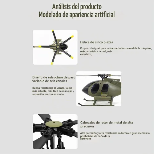 Vista 9 de Helicóptero a control remoto Dodoore, Modelo de helicóptero RC C189 MD500, helicópteros de rotor único de 1/28 de escala 4CH con giroscopio de 6