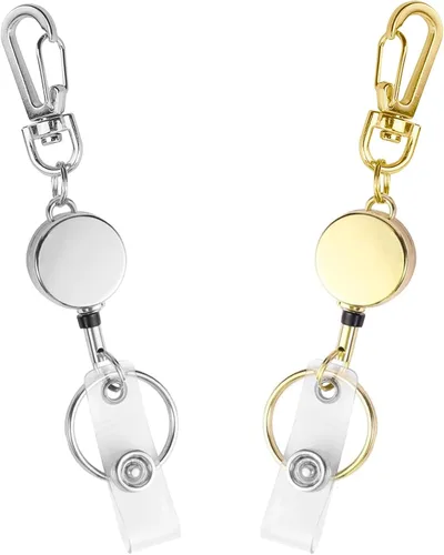 Vista 20 de Paquete de 2 llaveros retráctiles para tarjetero con nombre, bonito soporte de metal para tarjetas de identificación con cordón y mosquetón