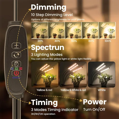 Vista 3 de bseah Luces de crecimiento para plantas de interior, lámpara de crecimiento con clip de espectro completo, temporizador de encendido y apagado