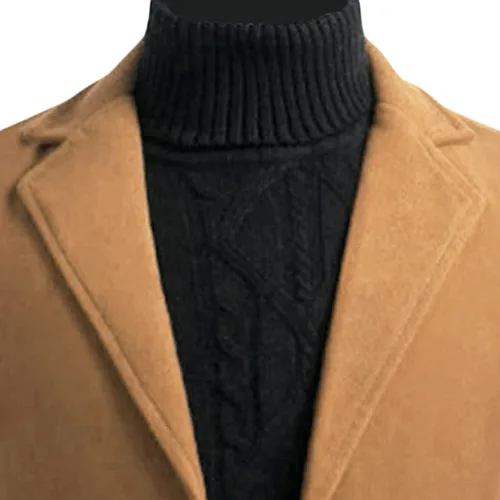 Vista 3 de Maiyifu-GJ Gabardina de mezcla de lana para hombre, longitud media, cuello con muescas, abrigos largos para negocios, chaqueta de un solo botonadura