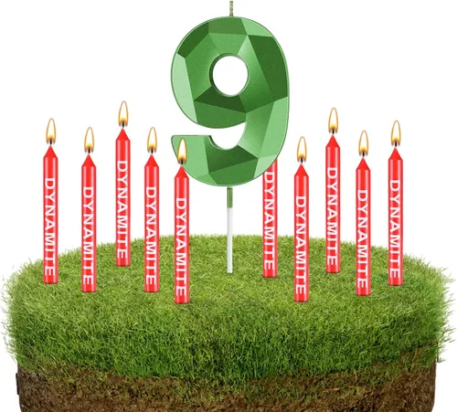 Vista 10 de Fumete 13 velas de dinamita, velas de cumpleaños de píxeles verdes, decoración de cumpleaños temática de juego para temática de píxeles