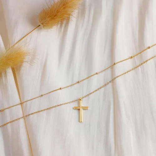 Vista 22 de Fettero - Collar con dije de cruz de fe, chapado en oro de 14 K, cadena fina, minimalista, simple, pequeña, para oración, regalo de joyería religiosa