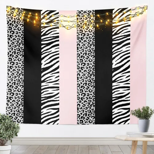 Vista 5 de Leopard Print Tapestry,Cheetah Zebra Skin Rustic Farmhouse Wall Tapestries,Girls Women Room Decor,Geometric Stripes Patchwork Chic Wall Leopard 10