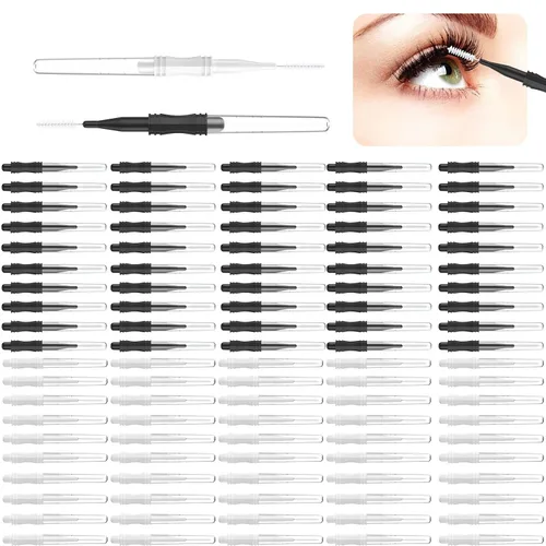 Vista 10 de 100 brochas de laminación de cejas con tapa, cepillo multifuncional portátil para cejas y extensiones de pestañas (10 colores)