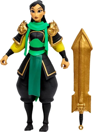 Vista 5 de McFarlane Toys - Disney Mirrorverse Mulan 5 pulgadas Belle (fracturado) 5 pulgadas y Ariel 7 pulgadas figura de acción paquete de 3, etiqueta