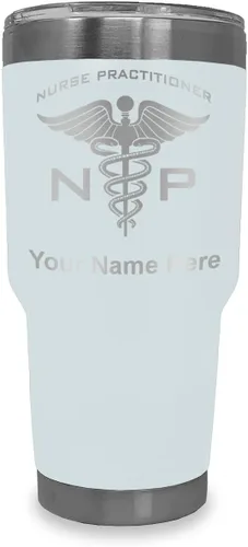Vista 10 de LaserGram NP Nurse Practioner - Vaso aislado al vacío de 20 onzas, grabado personalizado incluido (negro)